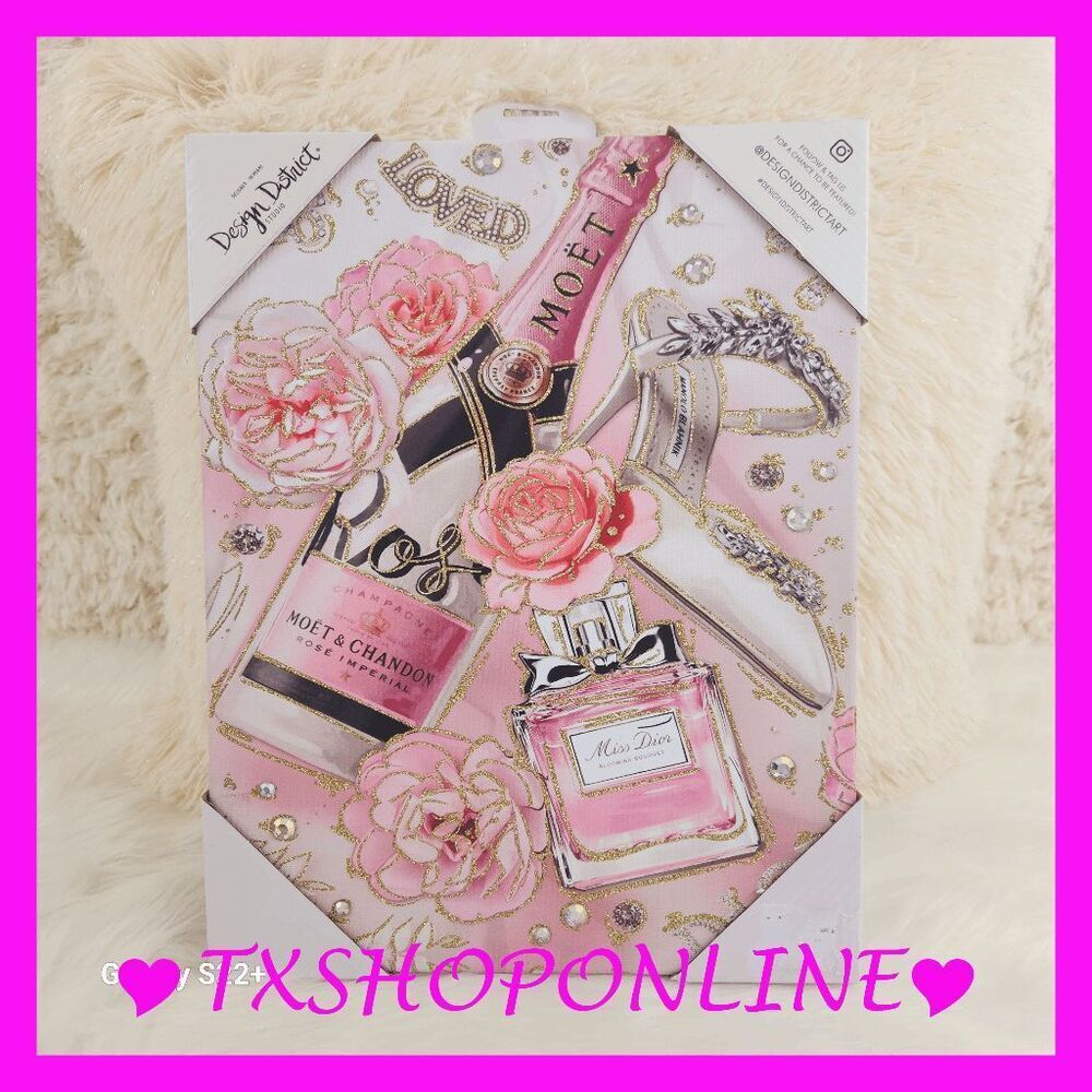 💕💕{Design District} Designer Framed Pink Bling Fashion Wall Art💟💟 New